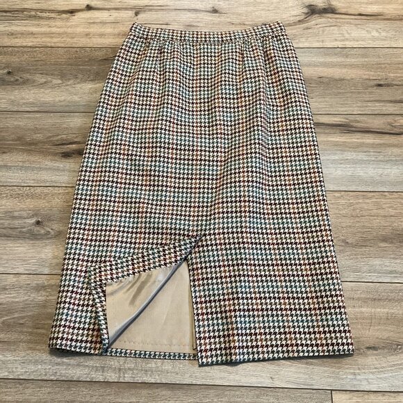 Pendleton Pencil Midi Skirt SZ 10 Tan Multi Houndstooth 100% Wool Vintage - Picture 11 of 11